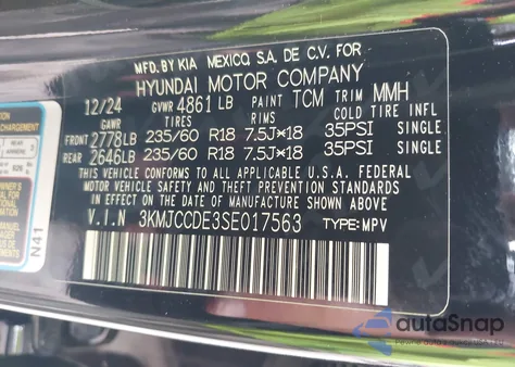 2025 Hyundai Tucson Sel Convenience z USA, uszkodzony, nr VIN 3KMJCCDE3SE017563